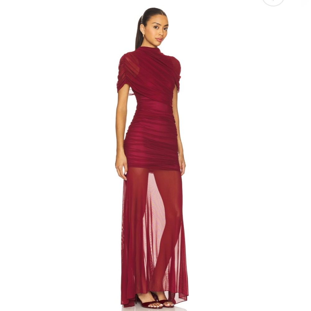 Evianna Mesh Evening Gown Burgundy